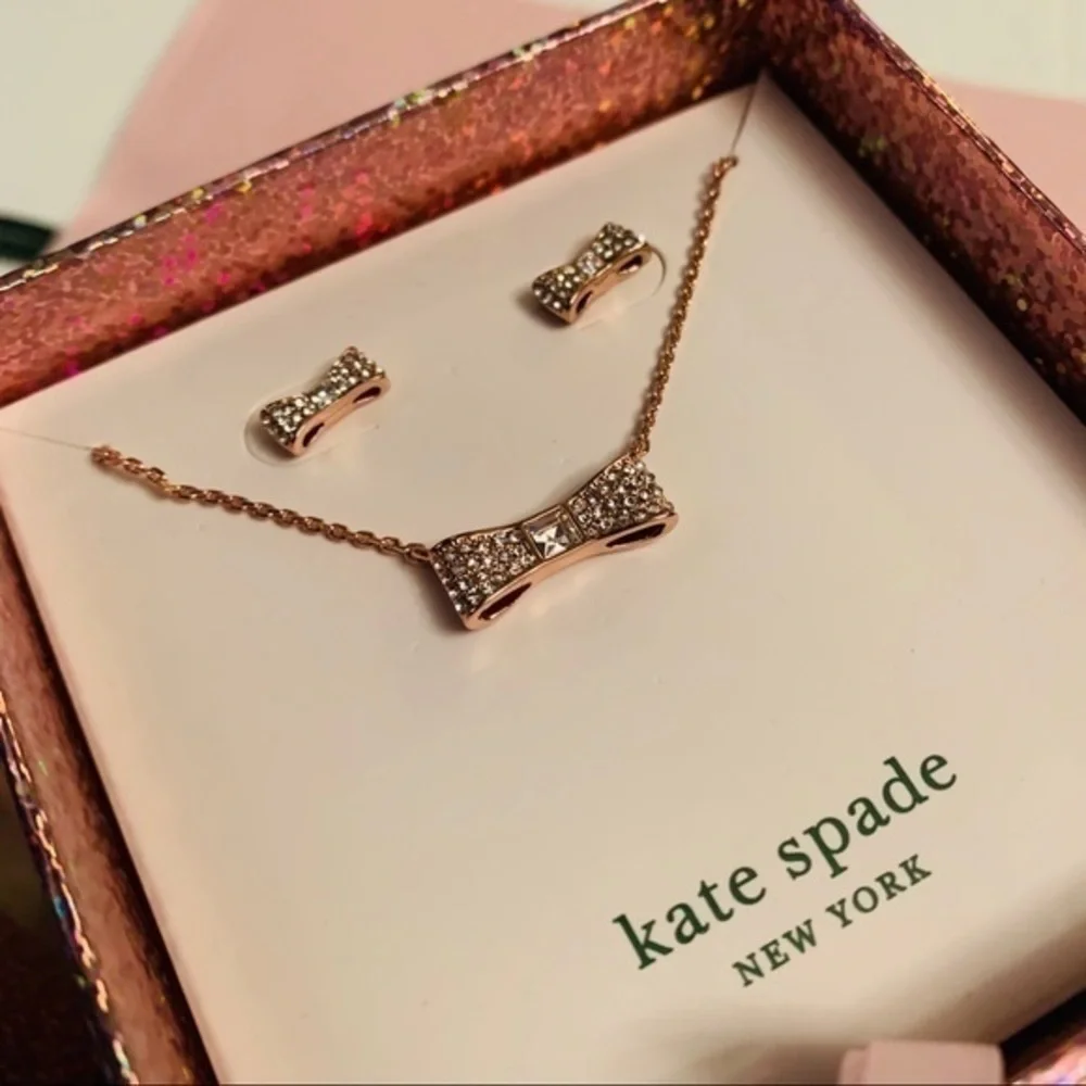 Kate Spade New York Gold Bow Necklace and Stud Earrings Set NWT